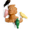 Ragazza con Colombi - terracotta policroma invetriata - cm 52x42x16